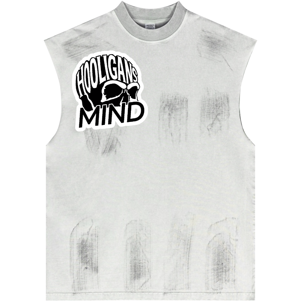 Hooligans mind manifest Distressed High Street Round Neck Sleeveless Tank hooligans mind logo 