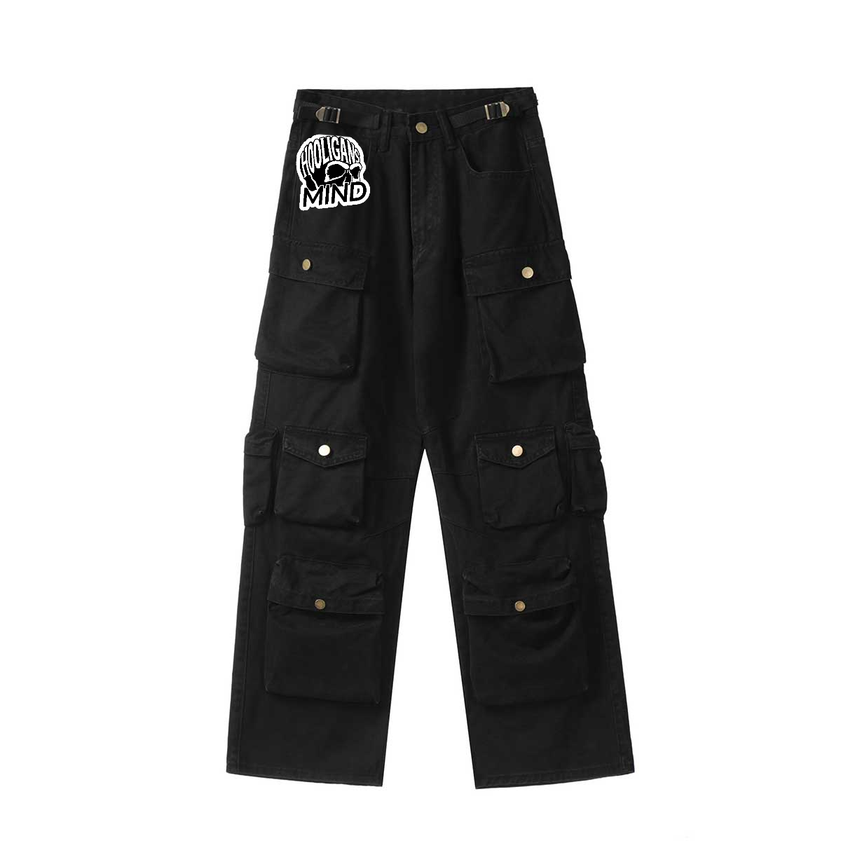 Hooligans Mind "Stash" Tactical Cargo Pants – Black Baggy Fit Work Pants
