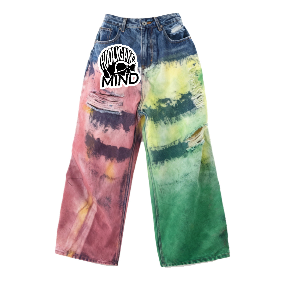 Hooligans Mind Custom Distressed Jeans | Wide-Leg Punk Streetwear Denim