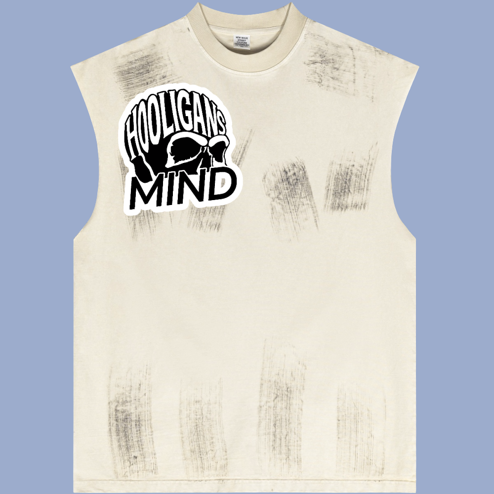 Hooligans mind manifest Distressed High Street Round Neck Sleeveless Tank hooligans mind logo 
