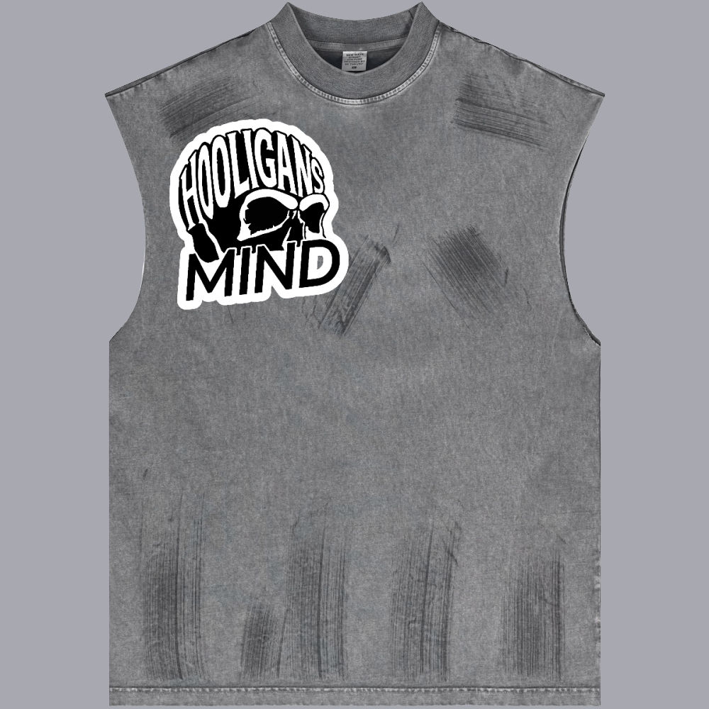Hooligans mind manifest Distressed High Street Round Neck Sleeveless Tank hooligans mind logo 