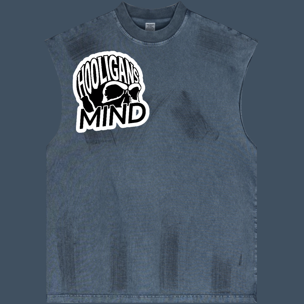 Hooligans mind manifest Distressed High Street Round Neck Sleeveless Tank hooligans mind logo 