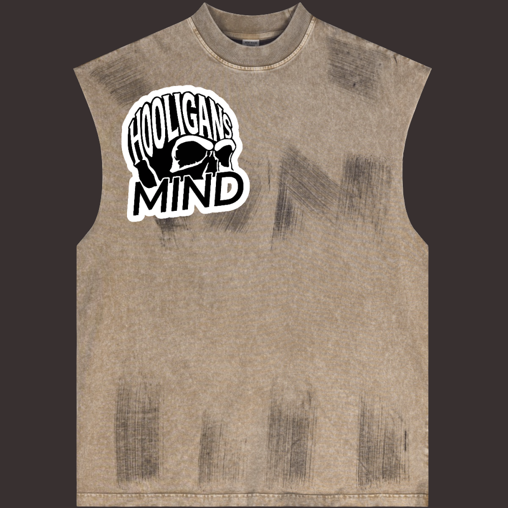 Hooligans mind manifest Distressed High Street Round Neck Sleeveless Tank hooligans mind logo 