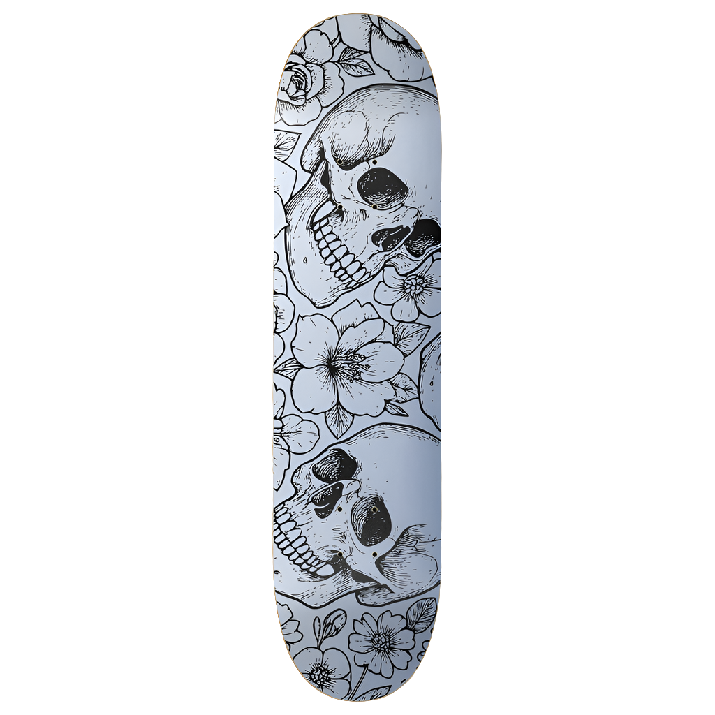 8" Skateboard silver skull flower